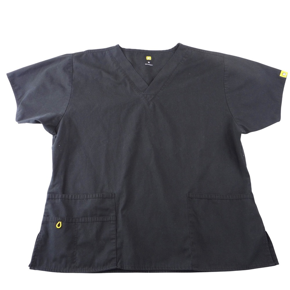 Koi Womens XL Black V-Neck Short Sleeve Medical Scrub Top Front Pockets